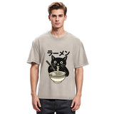 Tokyosol Simple Black Cat Eating Ramen Washed T Shirt