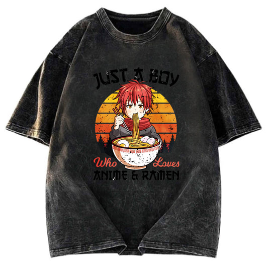 Tokyosol Just A Boy Who Loves Anime And Ramen Washed T Shirt