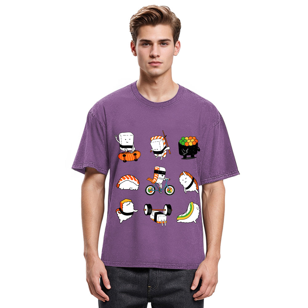 Tokyosol Cute Sports Sushi Washed T Shirt