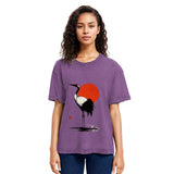 Tokyosol Retro Japanese Red Crowned Crane Washed T Shirt
