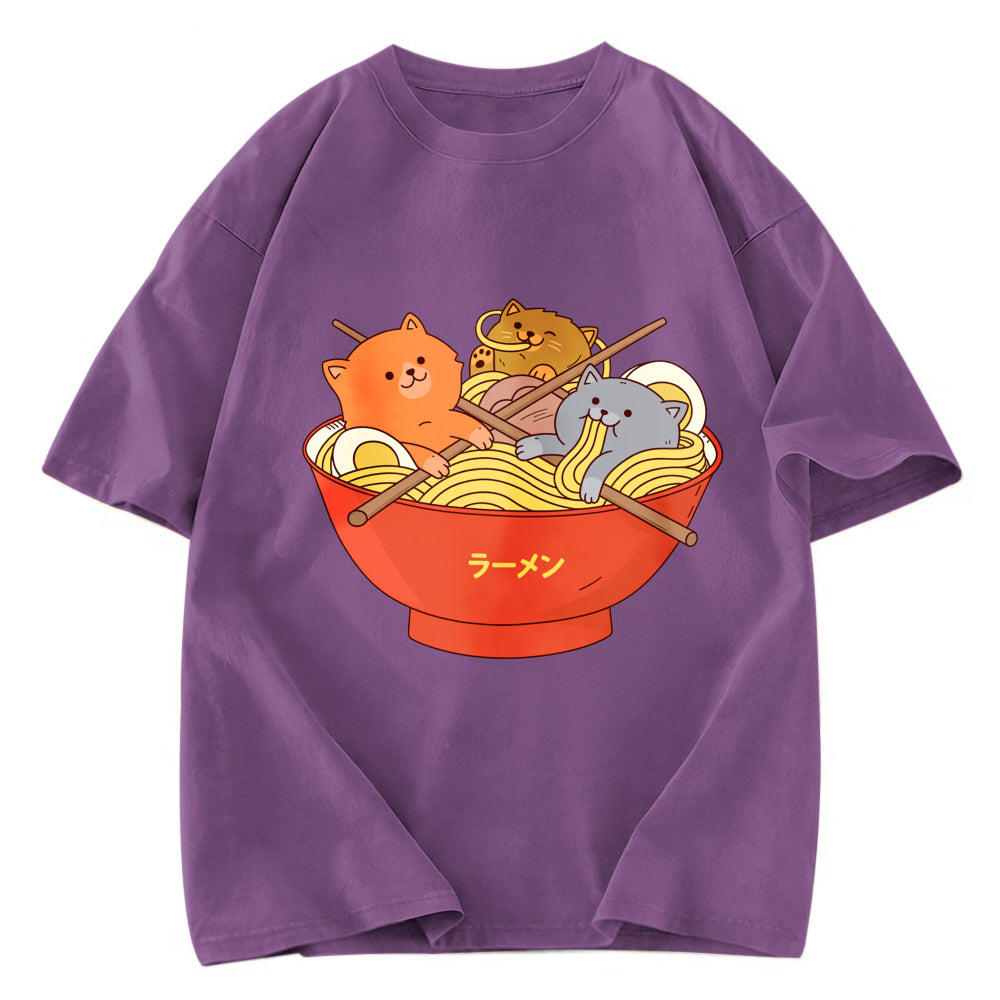 Tokyosol Cute Cat Ramen Washed T Shirt