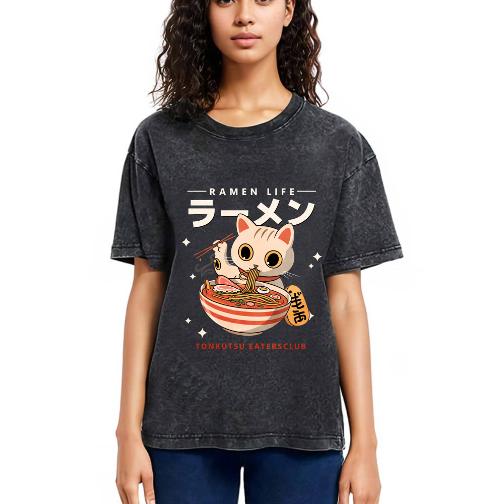Tokyosol Lucky Cat Ramen Life Washed T Shirt