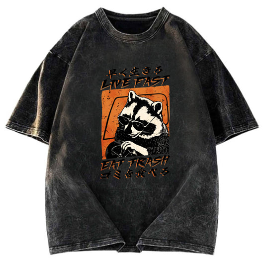 Tokyosol Raccoon Live Fast Eat Trash Washed T Shirt