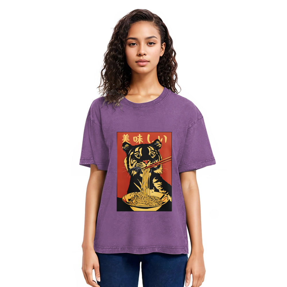 Tokyosol Tiger Eating Delicious Ramen Washed T-Shirt