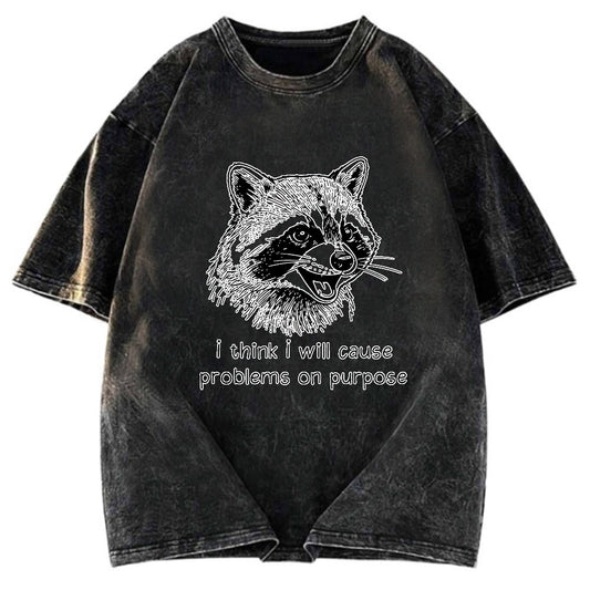 Tokyosol Stupid Raccoon Funny Washed T Shirt