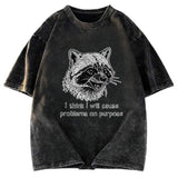 Tokyosol Stupid Raccoon Funny Washed T Shirt