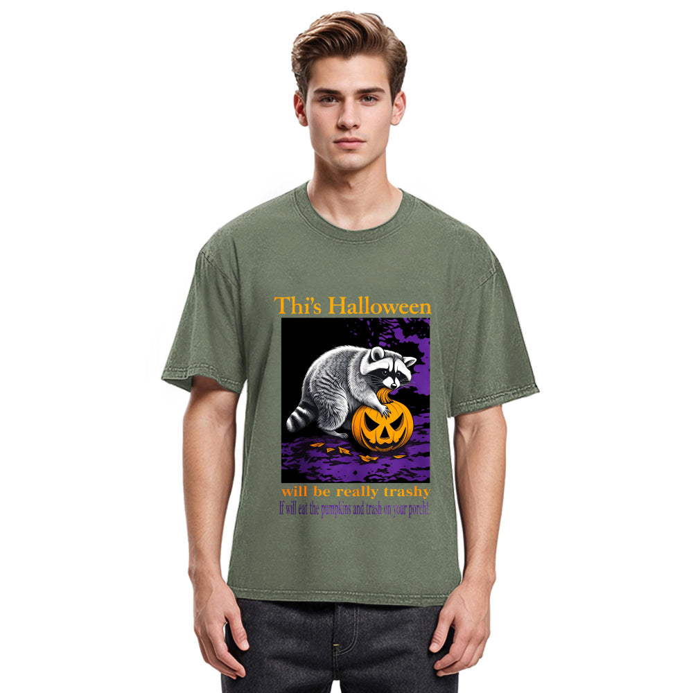 Tokyosol Trashy Halloween Raccoon Washed T Shirt