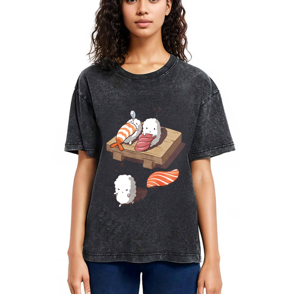 Tokyosol Funny Sleep Walking Nigiri Sushi Washed T Shirt