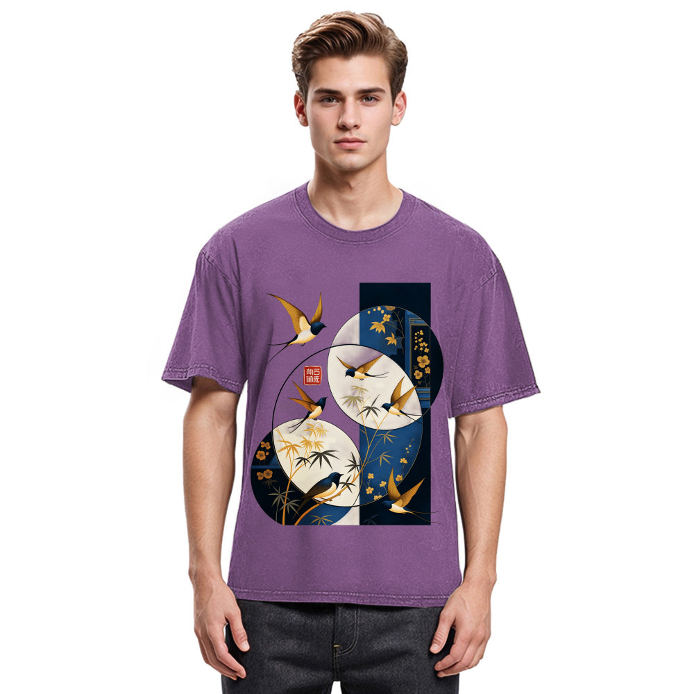 Tokyosol Swallows Among The Bamboo Washed T Shirt