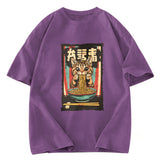 Tokyosol Kawaii Ramen Orange Cat Vintage Japanese Washed T Shirt