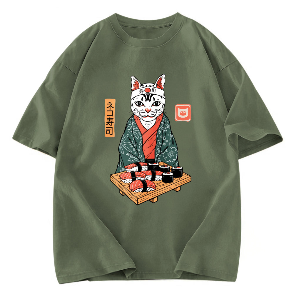 Tokyosol Neko Sushi Japan Culture Creative Washed T Shirt