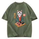 Tokyosol Neko Sushi Japan Culture Creative Washed T Shirt