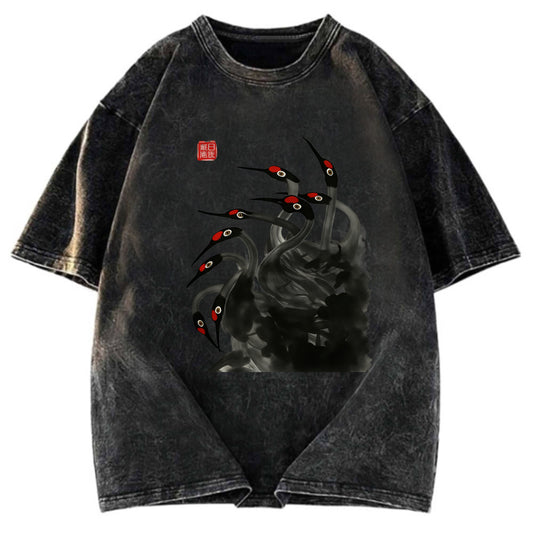 Tokyosol Retro Red Crowned Crane Washed T Shirt