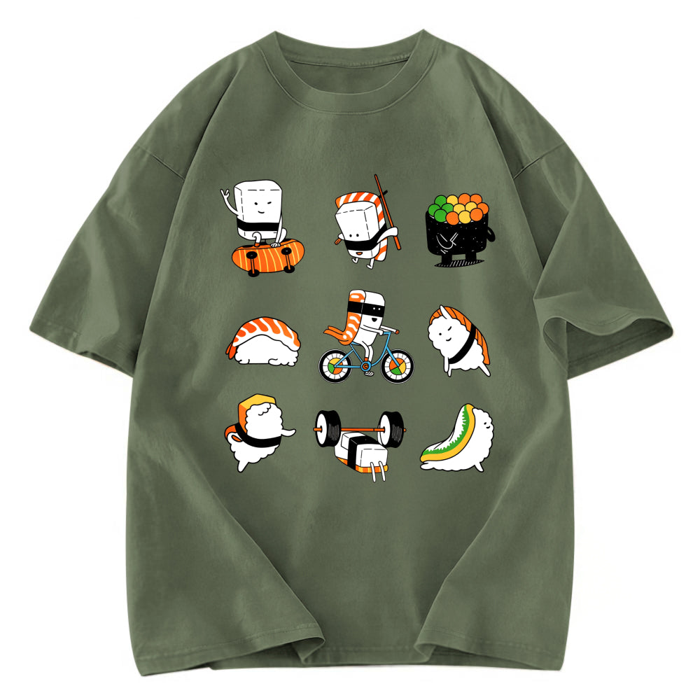 Tokyosol Cute Sports Sushi Washed T Shirt