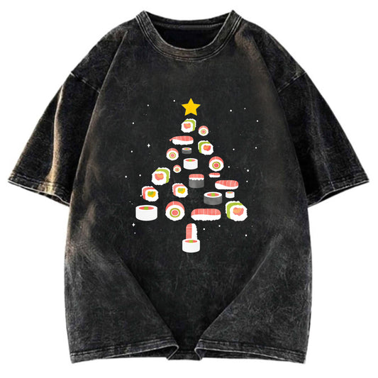 Tokyosol Sushi Christmas Tree Washed T Shirt