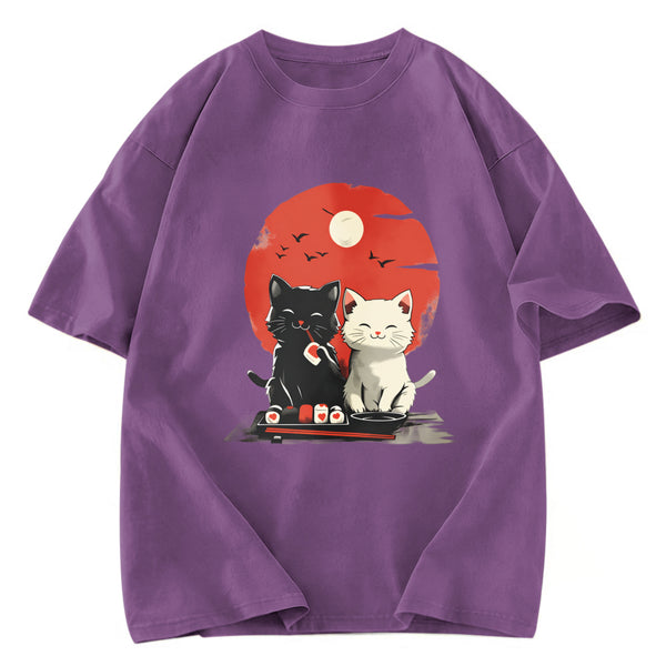 Tokyosol Black And White Cat Vintage Washed T Shirt