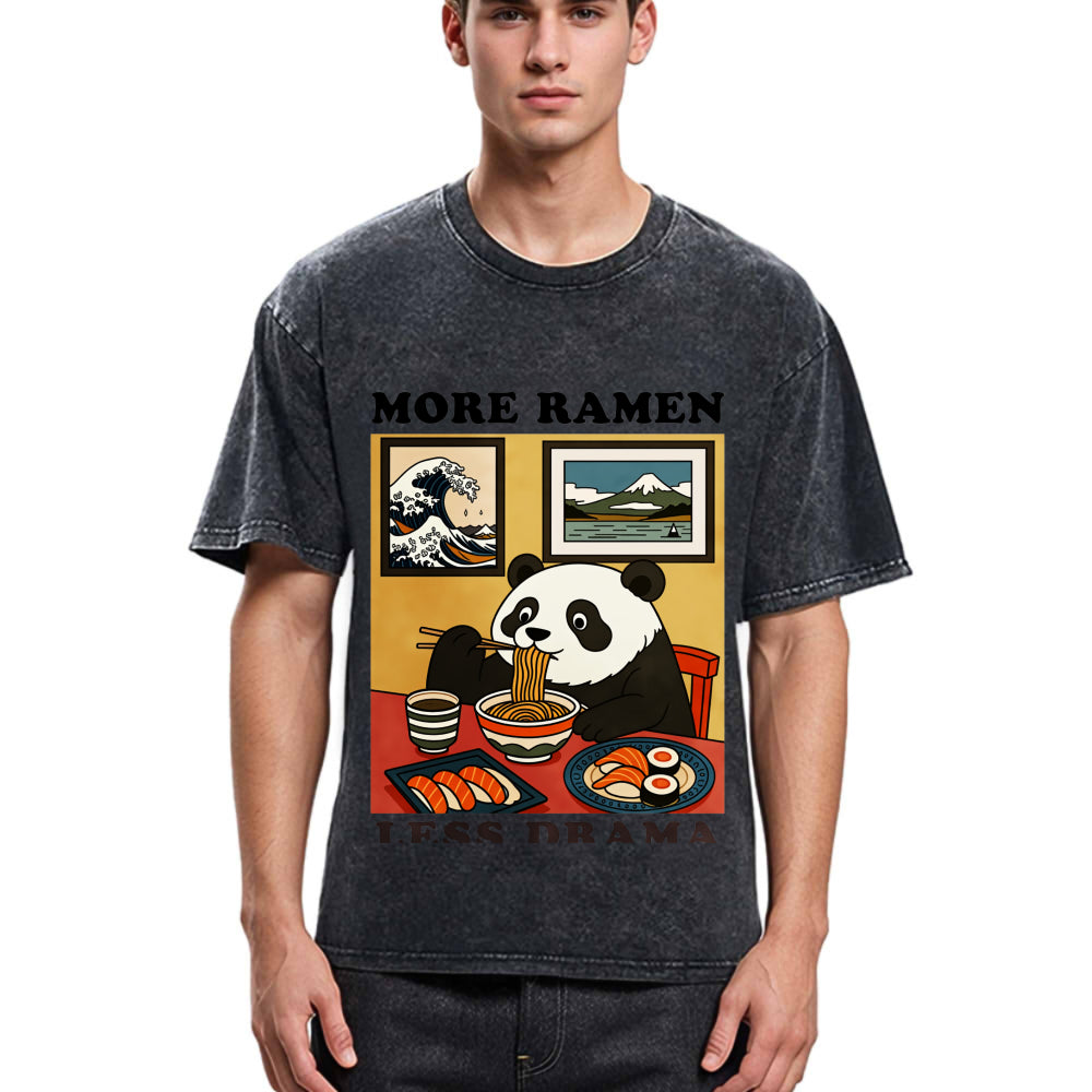 Tokyosol More Ramen Less Drama Panda Washed T-Shirt