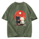 Tokyosol Black And White Cat Vintage Washed T Shirt