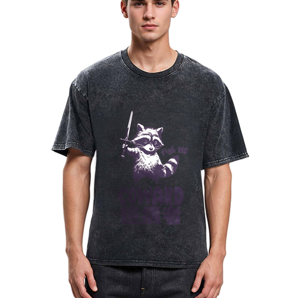 Tokyosol Figh Me Coward Raccoon Washed T Shirt