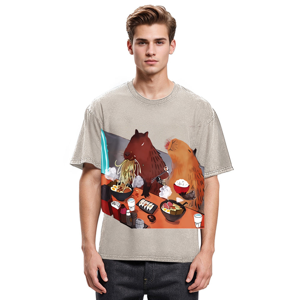 Tokyosol Ramen Lovers Capybara Funny Washed T Shirt