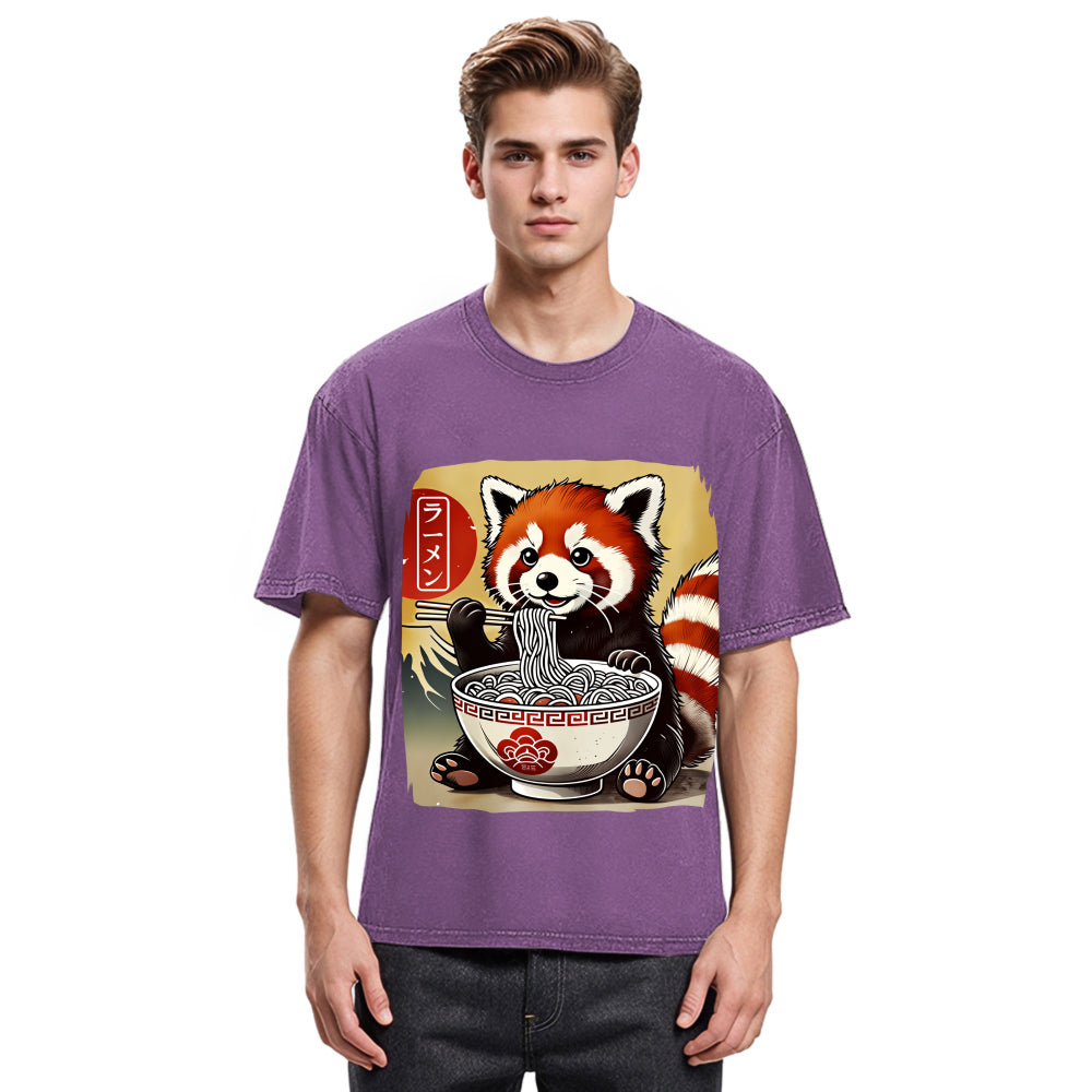 Tokyosol Cute Raccoon Eating Ramen Washed T Shirt