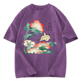 Tokyosol Hokusai Flowers Peonies Bird Washed T Shirt
