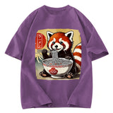 Tokyosol Cute Raccoon Eating Ramen Washed T Shirt