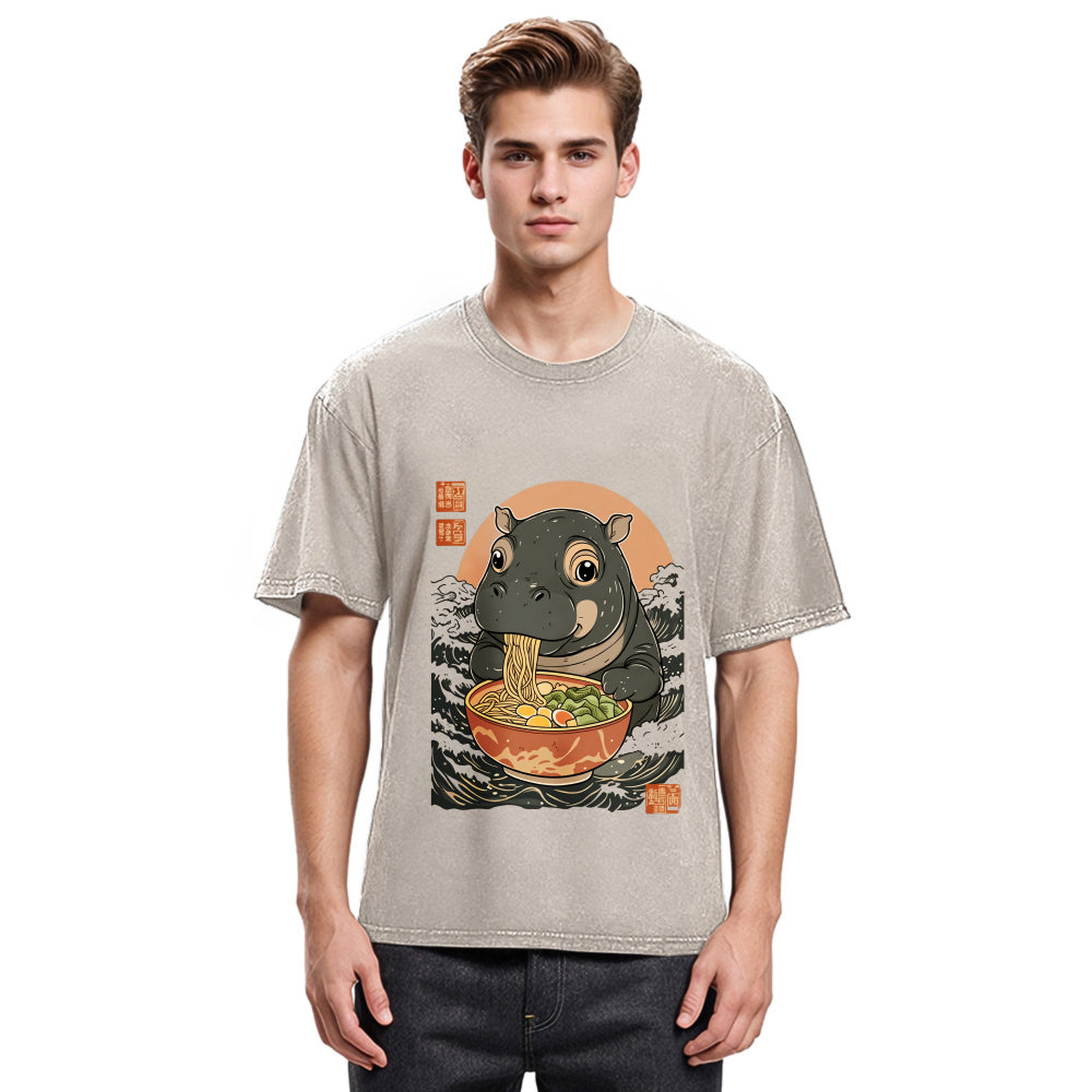 Tokyosol Moo Deng Eat Ramen Washed T Shirt