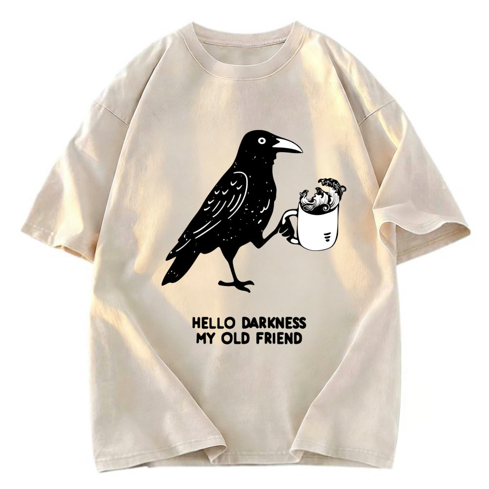 Tokyosol Crow Drinking Black Coffee Funny Washed T Shirt