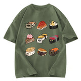 Tokyosol Cute Cat Sushi Washed T Shirt