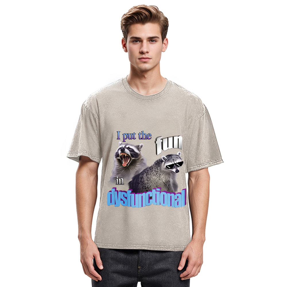Tokyosol Fun Raccoon Meme Washed T Shirt