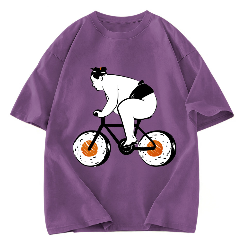 Tokyosol Sumo Riding A Sushi Bike Washed T Shirt
