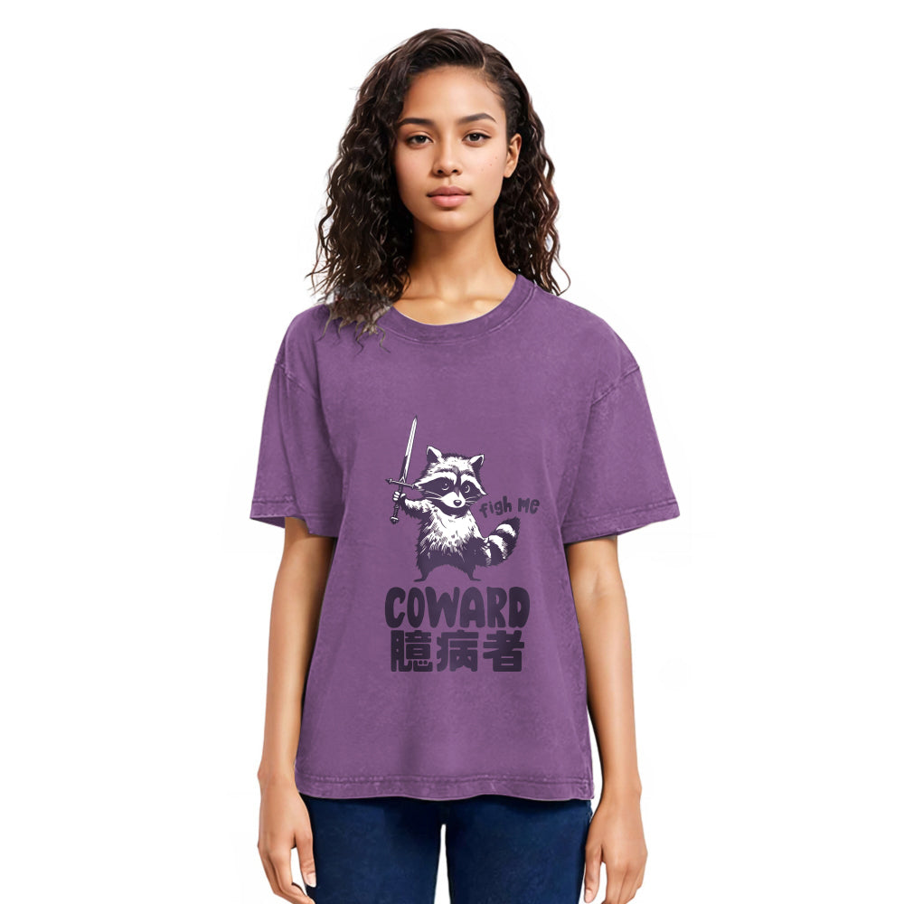 Tokyosol Figh Me Coward Raccoon Washed T Shirt