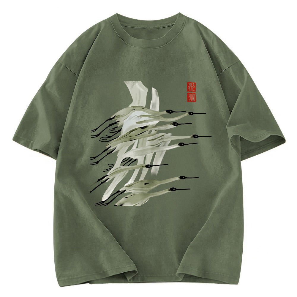 Tokyosol Flock Of Cranes In Flight Washed T Shirt