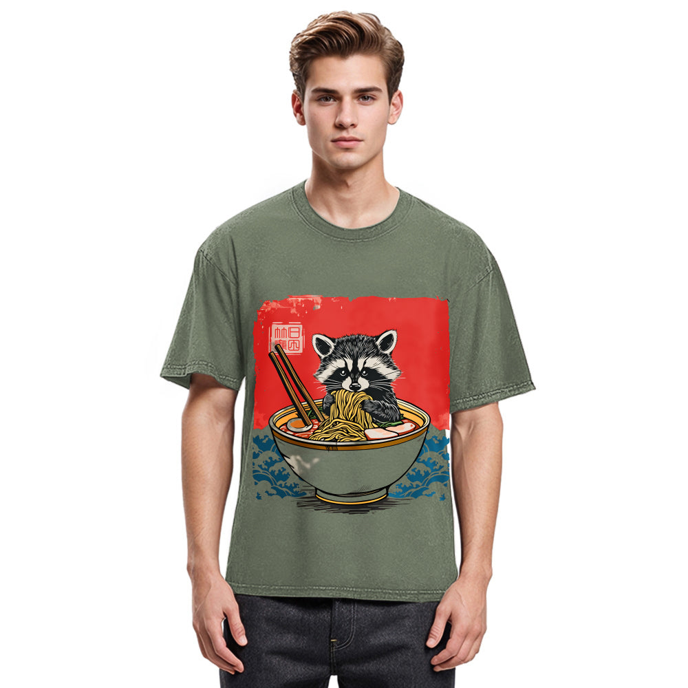 Tokyosol Ramen Lover Raccoon Washed T Shirt
