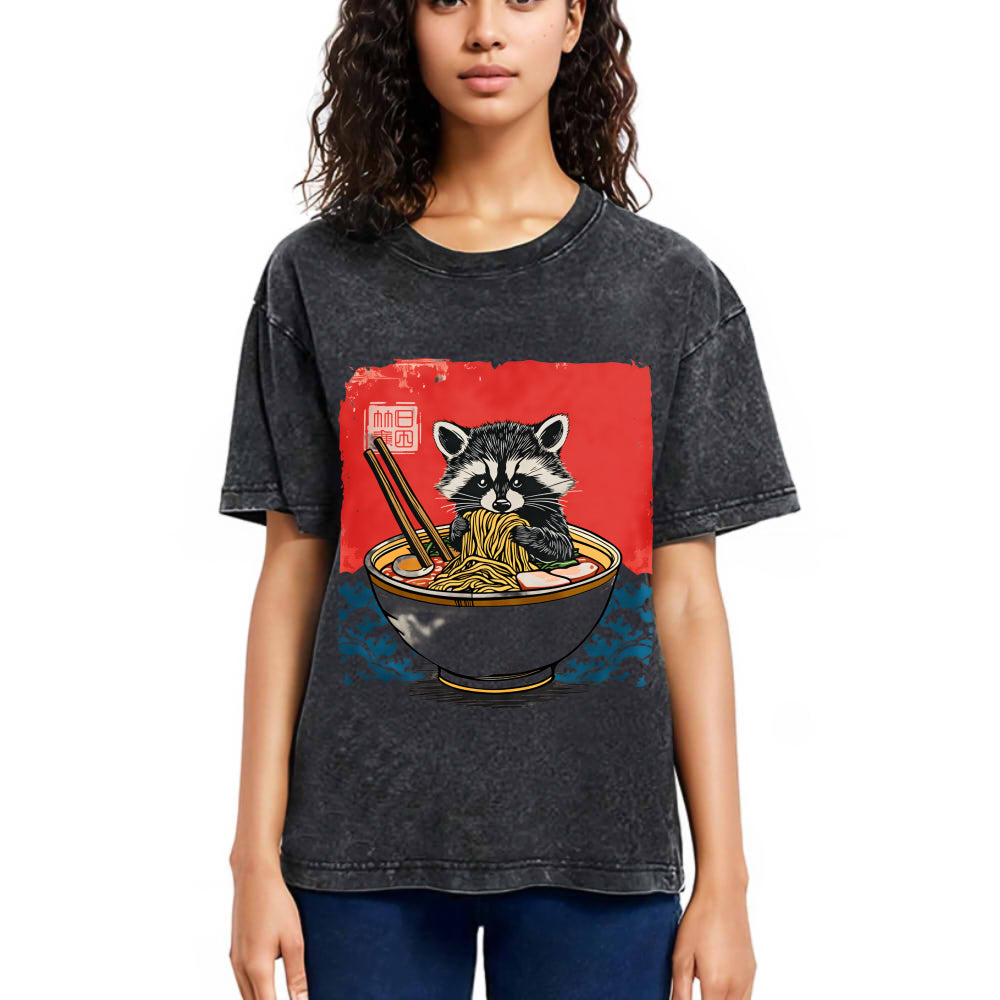 Tokyosol Ramen Lover Raccoon Washed T Shirt