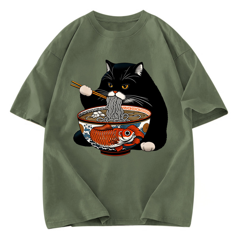 Tokyosol Fat Cat Eating Ramen Classic T-Shirt