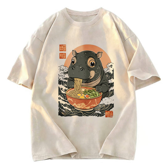 Tokyosol Moo Deng Eat Ramen Washed T Shirt