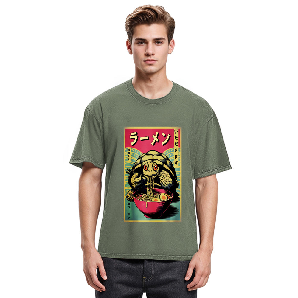 Tokyosol Turtle Eating Ramen Washed T Shirt