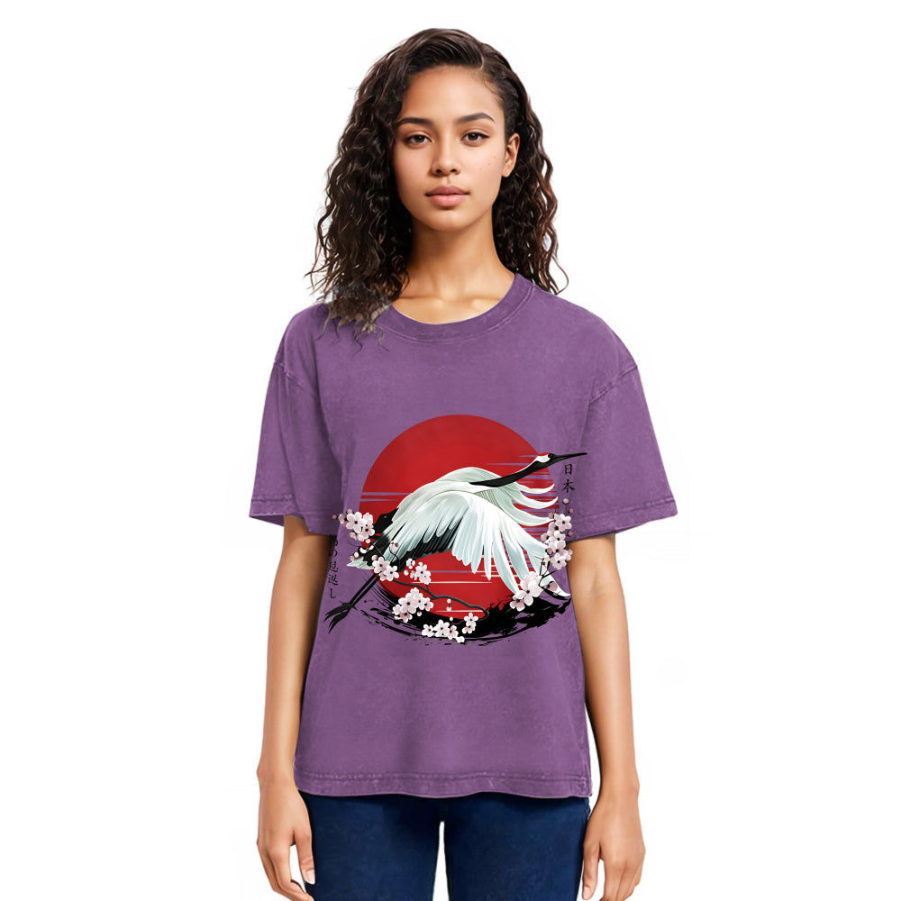 Tokyosol Japanese Crane Tsuru Washed T Shirt