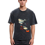 Tokyosol Japanese Art Birds On Cherry Blossom Washed T Shirt