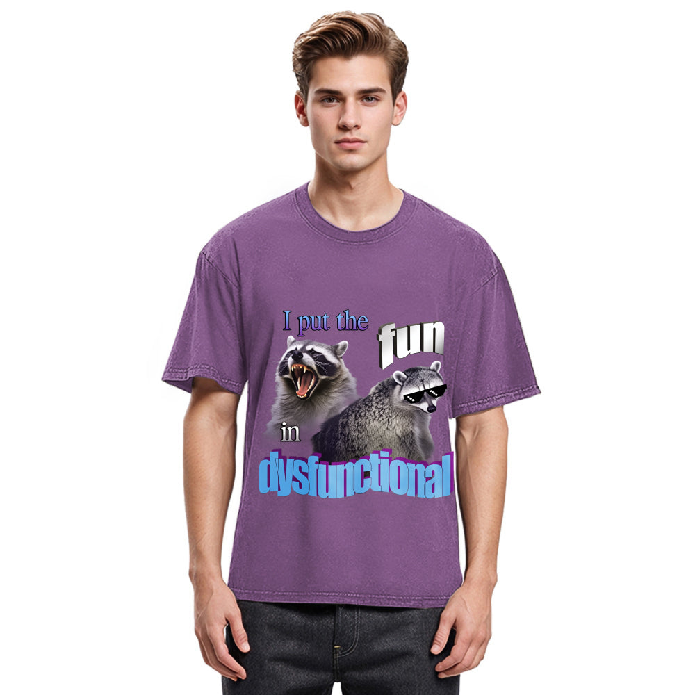 Tokyosol Fun Raccoon Meme Washed T Shirt