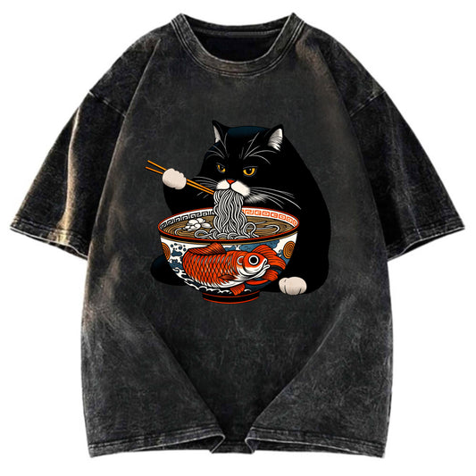 Tokyosol Fat Cat Eating Ramen Classic T-Shirt