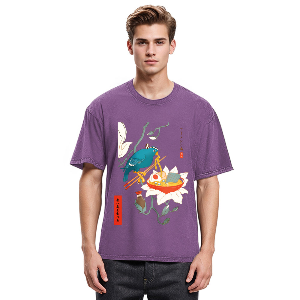 Tokyosol Bird And Ramen Ukiyoe Washed T Shirt