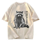 Tokyosol Funny Kawaii Raccoon Washed T Shirt