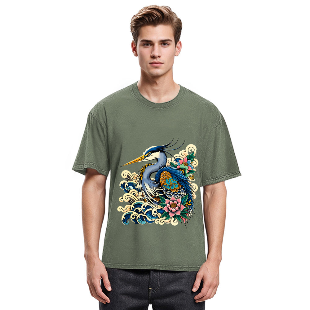 Tokyosol Japanese Blue Heron Washed T Shirt