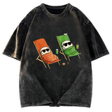 Tokyosol Funny Sushi Sunbathing Washed T Shirt