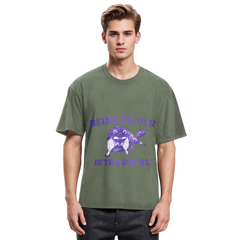 Tokyosol Funny Delusional Raccoon Washed T Shirt