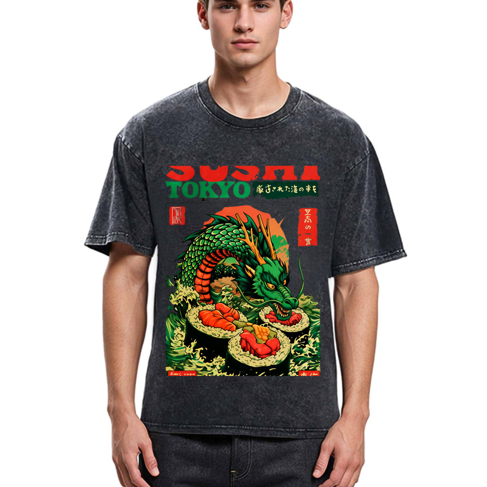 Tokyosol Ocean Dragon Sushi Washed T Shirt