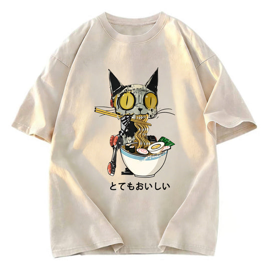 Tokyosol Ramen Lover Robot Cat Washed T Shirt